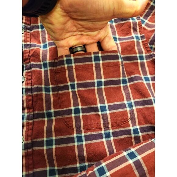 Outerknown Button up Plaid Pocket shirt Men's XL Cotton Longsleeve Collared red - Picture 6 of 9